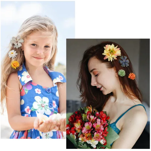 Miniatura 7 de Ahoney 20 pinzas para el cabello con flores tropicales para mujeres y niñas, pasadores de pelo de flores artificiales hawaianas, horquillas de gasa