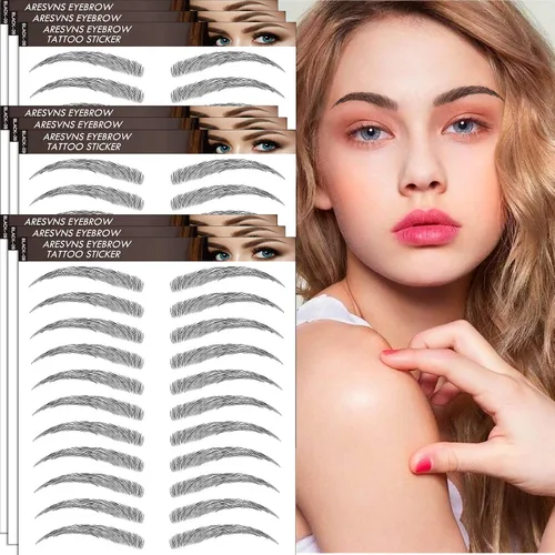 Miniatura 8 de Aresvns Cejas falsas realistas, 99 pares, 12 formas, transferencia de cejas impermeables 4D para mujeres y adolescentes, perfectas para regalos