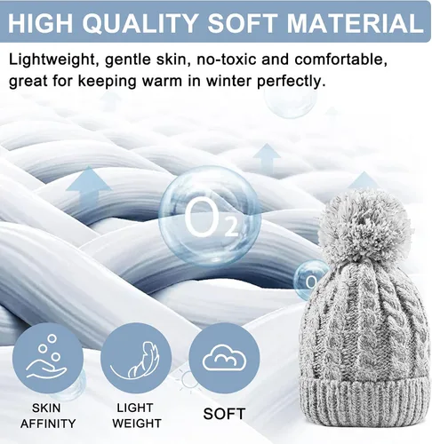 Miniatura 3 de Gorro de invierno para mujer con forro polar cálido, tejido grueso, para esquiar