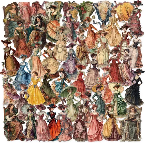 50 piezas de calcomanías transparentes vintage de dama victoriana – Efímera retro estética para álbumes de recortes, diarios, planificadores,