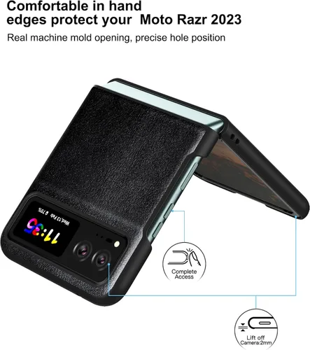 Miniatura 2 de Funda delgada para Motorola Razr 2023, [piel + parte trasera de policarbonato duro] [soporte de carga inalámbrica] Funda protectora ultrafina a