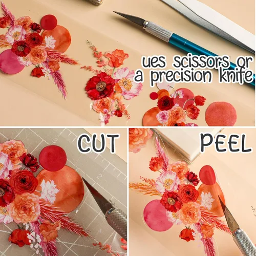 Miniatura 4 de Juego de 12 Rollos de Cinta Washi Floral de PET y Pegatinas de PET – Fácil de Usar para Journaling y Elaboración de Tarjetas, Ideal
