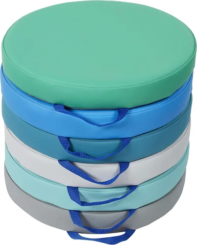 Factory Direct Partners SoftScape - Cojines de piso redondos de 15 pulgadas con asas para salón de clases; asientos flexibles para guardería,