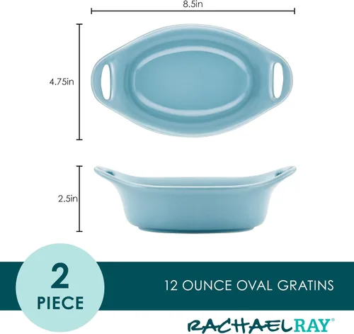 Miniatura 2 de Rachael Ray Ceramics - Juego de gratin ovalado, dos piezas de 355 ml, color azul agave