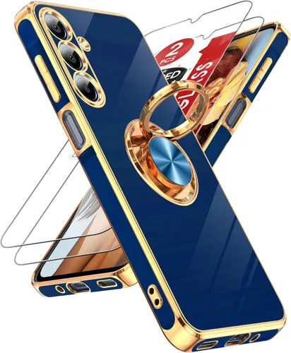 Miniatura 107 de LeYi Funda para Samsung Galaxy S22 Ultra con soporte de anillo giratorio de 360°, soporte magnético, chapado en oro rosa, borde protector para Negro