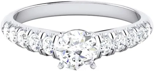 Miniatura 2 de Anillo de compromiso de diamantes redondos creados en laboratorio con certificación IGI de 0.50-3.0 quilates con piedra lateral en oro blanco de 14