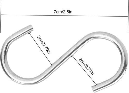 Miniatura 2 de Paquete de 100 ganchos en S de acero inoxidable de 2.75 pulgadas en forma de S, ganchos en S resistentes para colgar sartenes y ollas, tazas
