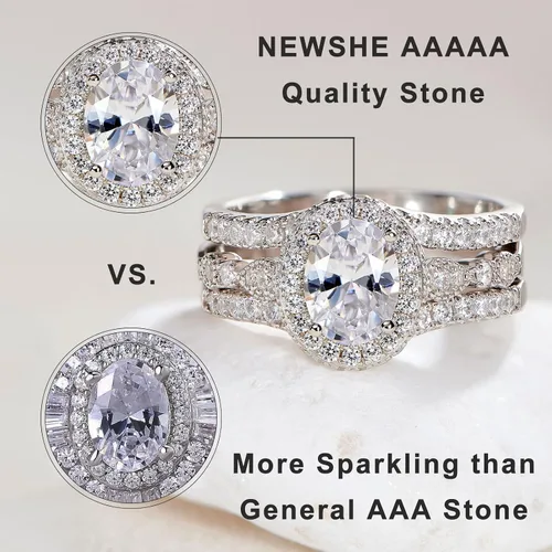 Miniatura 4 de Newshe Jewellery Juego de anillos de compromiso ovalados para mujer AAAAA con circonita cúbica 925 de plata de ley 925, juego de anillos de novia