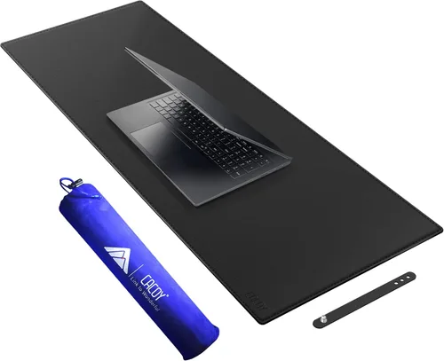Miniatura 9 de Cacoy Tapete de escritorio de cuero, 70.8 x 24 pulgadas, tamaño mega, extendido, tapete de escritorio profesional para escritorio completo, Negro