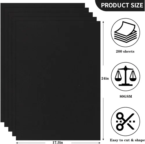 Miniatura 2 de 200 hojas de papel kraft negro para envolver envíos, papel de construcción negro grande de 18 x 24 pulgadas, para dibujo, hojas de estraza