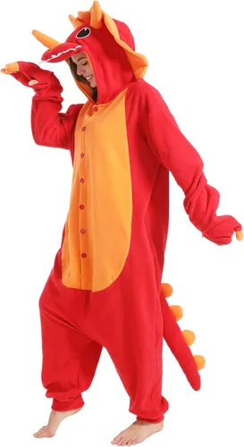 dressfan Disfraz de dragón de Triceratops de animal, disfraz de dinosaurio, Navidad, Halloween, cosplay, pijama, unisex, para adultos y adolescentes