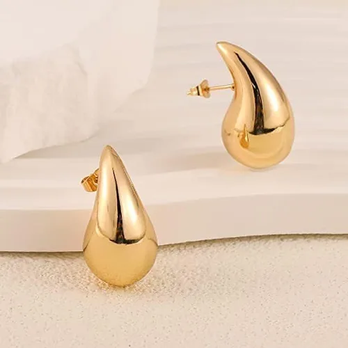 Miniatura 8 de ANOMKR Aretes con capucha de oro para mujer, aretes ligeros de gota de agua con capucha abierta, aretes chapados en oro de baja alergia, joyería