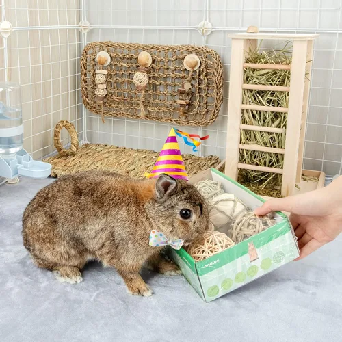 Miniatura 6 de andwe Pelotas de juego para animales pequeños, juguetes para masticar y golosinas para conejos, cobayas, chinchilla, conejito degus, jaula