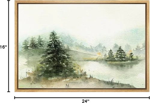 Miniatura 8 de wall26 Lienzo enmarcado de arte de pared, acuarela en tonos pastel, pino, árbol, bosque, lago, naturaleza, ilustraciones de área silvestre, arte
