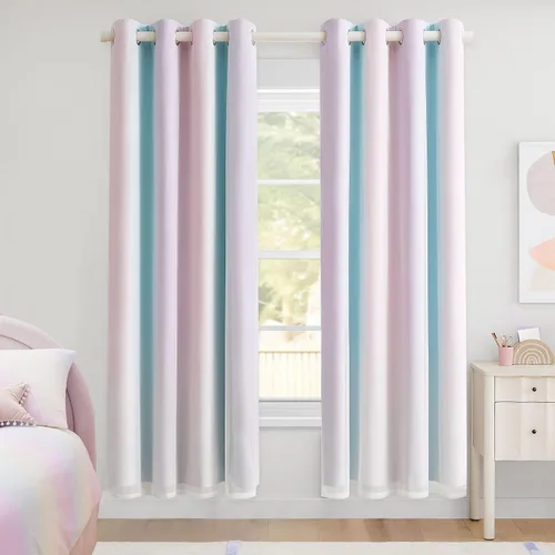 Miniatura 23 de Cortinas 100% opacas con superposición de gasa Mix and Match de doble capa, 54 pulgadas de largo, 2 paneles para dormitorio y sala de estar, azul