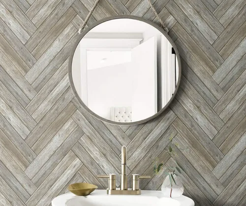 Miniatura 3 de Rocklin, Chevron Wood - Rollo de papel tapiz para despegar y pegar (18 x 20.5 pulgadas)