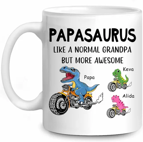 Miniatura 10 de WHIDOBE Taza Papasaurus personalizada (1 niño) Taza personalizada de 11 oz 15 onzas para abuelo, regalo personalizado para abuelo, hombres, él