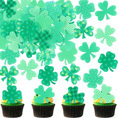 Miniatura 13 de Juego de 1 palillos para tartas de trébol, decoración de trébol con purpurina verde dorada para cumpleaños, baby shower, suministros de fiesta