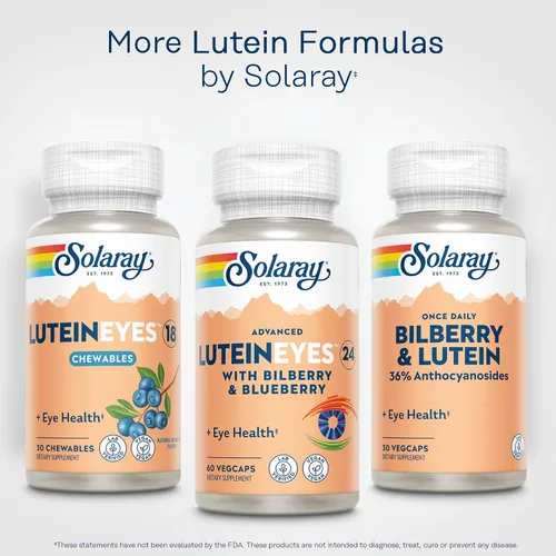 Miniatura 6 de SOLARAY Advanced Lutein Eyes 24 mg - Suplementos de luteína y zeaxantina - Apoyo a la salud ocular con extracto de arándano y arándano - Vegano