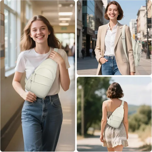 Miniatura 2 de Tuwubi Bolsos cruzados para mujer, bolsa para hombres, mochila pequeña de senderismo antirrobo, ligera para viajes al aire libre (M, beige)