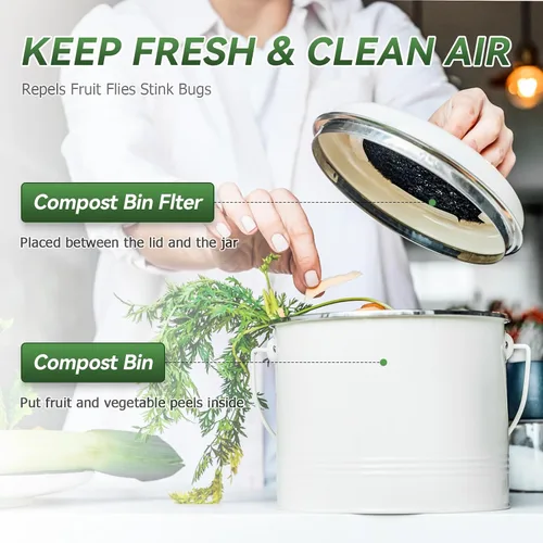 Miniatura 3 de Filtros de carbón para cubo de compost, paquete de 12 filtros de compost, filtros de abono de 6.7 pulgadas para contenedor de encimera, se adapta a