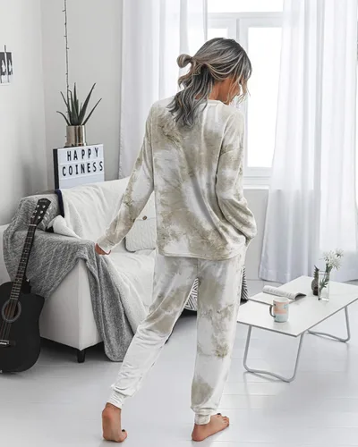 Miniatura 5 de Prettygarden - Conjunto de pijama para mujer, teñido anudado, de dos piezas, pijama con camiseta de manga larga y pantalón largo, con bolsillos