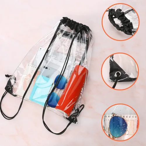 Miniatura 5 de NATURAL STYLE Paquete de 2 bolsas transparentes con cordón aprobadas para estadios, bolsas transparentes de PVC con cordón, mochila transparente