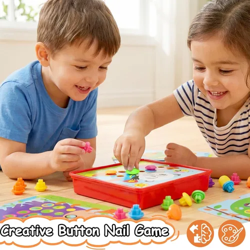 Miniatura 6 de AluAbi Large Button Art Toys for Toddlers, 10'' x 10'' Color Matching Mosaic Pegboard with 12 Pictures and 46 Buttons, Early Educational Toys for 3