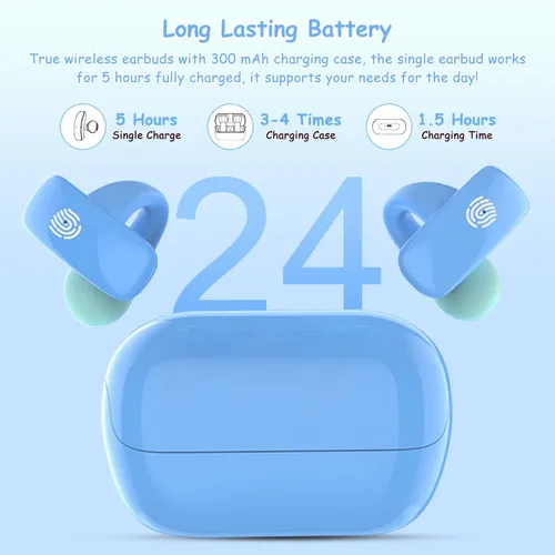 Miniatura 6 de BANIGIPA Auriculares Inalámbricos Verdaderos para Niños, Audífonos Bluetooth 5.4 de Oído Abierto para Niños, Niñas y Adolescentes, Ligeros y Azul