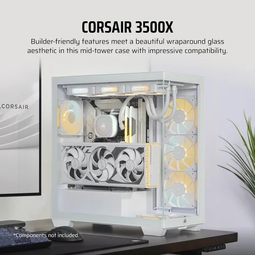 Miniatura 2 de CORSAIR Carcasa para PC ATX de media torre 3500X, vidrio templado panorámico, compatible con placa base de conexión inversa, no incluye Blanco