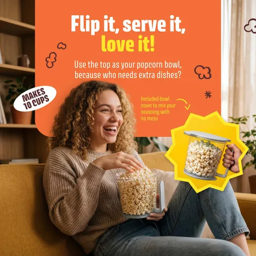 Miniatura 3 de Máquina de palomitas de maíz Air Popcorn Maker de 10 tazas con taza medidora, palomitas de maíz compactas sin aceite y sin aceite, noches de cine
