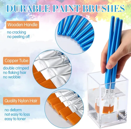 Miniatura 3 de Crtiin 60 pinceles planos para pintura acrílica, pinceles grandes de pintura acrílica a granel, pinceles de pintura de artista para acuarela, Azul