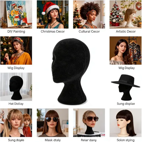 Miniatura 9 de Maniquí de espuma, modelo de cabeza femenina, peluca, sombrero de cabello, maniquí de espuma, color blanco (negro)