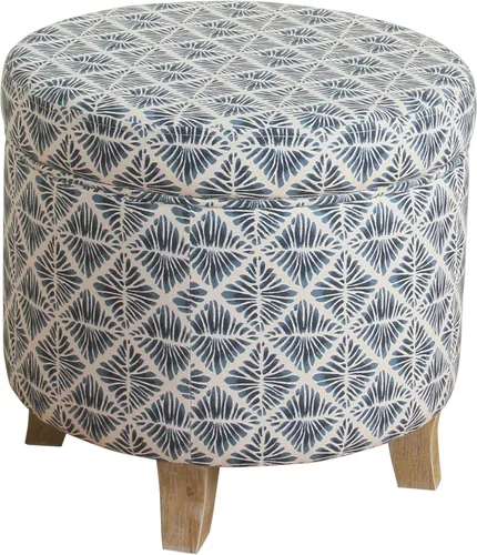Homepop Decoración del hogar | Otomana redonda tapizada de almacenamiento | Otomana con almacenamiento para sala de estar y dormitorio con patas Azul