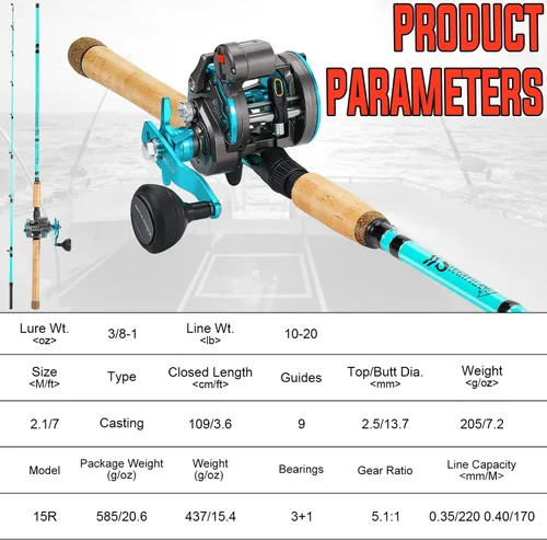 Miniatura 4 de Sougayilang Inshore Fishing Rod Combo with Line Counter Fishing Reel Suitable for Catfish, Salmon/Steelhead, Striper Bass Fishing