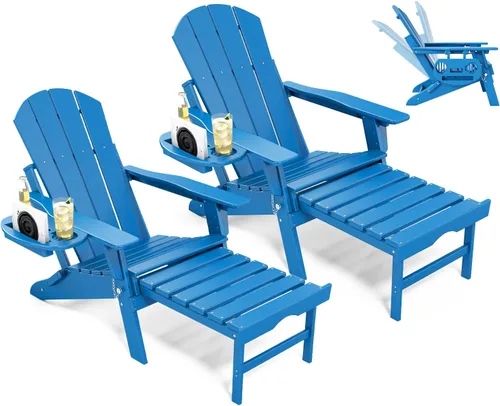 Miniatura 35 de NAVINE Silla Adirondack ajustable con reposapiés retráctil, Silla Adirondack plegable de HDPE con portavasos, Silla Adirondack para todo el tiempo