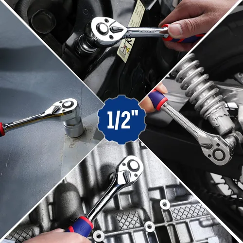 Miniatura 7 de WORKPRO Mango de trinquete de accionamiento de 1/2 pulgadas, trinquete reversible de 72 dientes, mango de trinquete de liberación rápida de 1/2