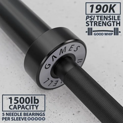 Miniatura 3 de Synergee Games Barras olímpicas recubiertas de cerámica de 15 kg y 20 kg en color. Estimadas en 1500 libras para levantamiento de pesas y potencia.