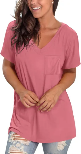 Miniatura 6 de Geifa Camisetas de manga corta con cuello en V para mujer, camisetas casuales de verano con bolsillo