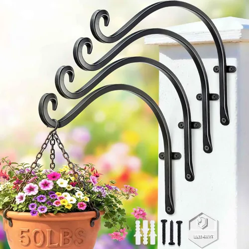 Miniatura 20 de Lifyzoon Soporte para plantas colgantes de alta resistencia: capacidad de peso de 50 libras, ganchos de metal negro para exteriores, ganchos