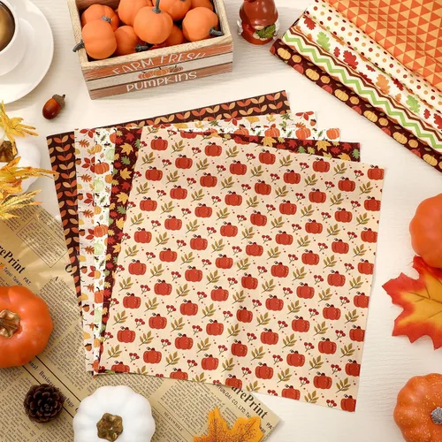 Miniatura 4 de Whaline Paquete de 10 piezas de tela de algodón de otoño, hojas de calabaza, cuadrados de tela de Acción de Gracias, telas de costura