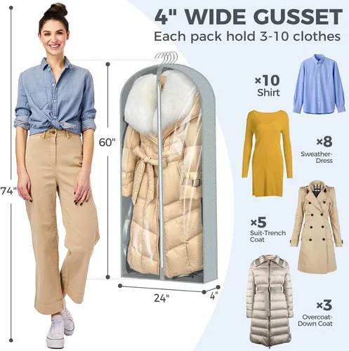 Miniatura 33 de 6 bolsas de ropa de 40 pulgadas para colgar ropa, bolsas transparentes para almacenamiento de ropa, bolsas de ropa para fundas de viaje