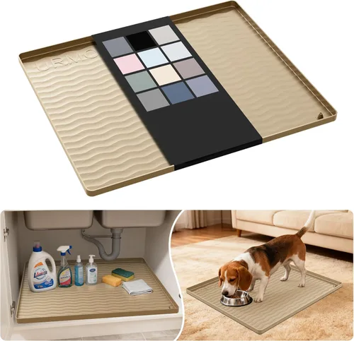 Miniatura 21 de URMONA Tapete de silicona impermeable para debajo del fregadero, 34 x 22 pulgadas, forro para estante de cocina y baño, protector de gabinetes