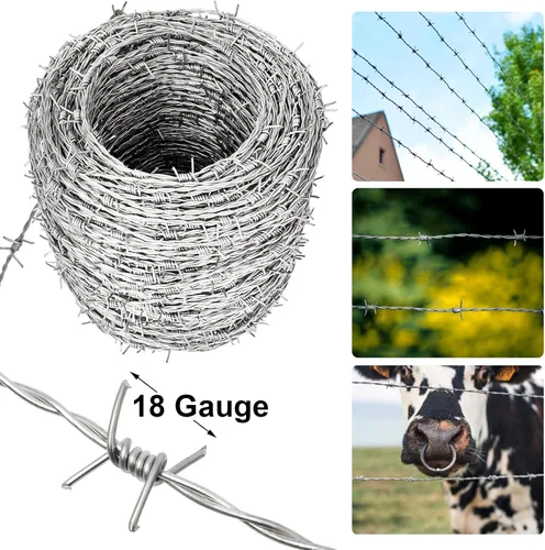 Miniatura 4 de Alambre de púas real de 660 pies (656.2 ft), alambre de púas galvanizado de 4 puntos, calibre 18, valla para manualidades, disuasorio de bichos
