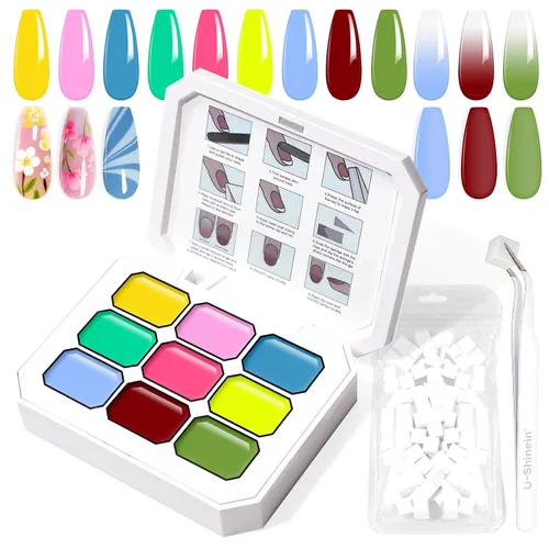 Miniatura 44 de Juego de esmaltes de gel con gradiente, 9 colores ombre, esmalte de gel para uñas rojo, marrón, azul claro, rosa, esponjado para pigmento, Pat Aura
