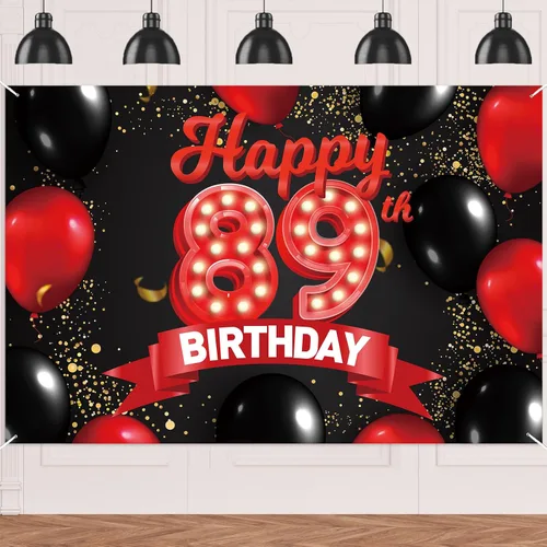 Miniatura 62 de Cartel de feliz cumpleaños 15 color rojo y negro, decoración temática de globos para niñas y mujeres, princesas de 15 años, fiesta de cumpleaños