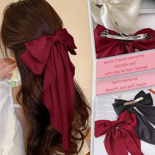 Miniatura 4 de Lazos para el pelo para mujeres y niñas, 10 piezas de lazos grandes, pinzas para el cabello, lazos de satén sedoso, lazo grande en capas, accesorios
