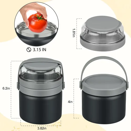 Miniatura 5 de Termo 2 en 1 para alimentos calientes con contenedor de bocadillos Tritan de 13.5 oz, tarro de alimentos aislado para almuerzo de niños, tarro