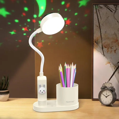 Miniatura 11 de Lámpara LED de escritorio para niños, pequeña y bonita luz de mesa con soporte para bolígrafo, lámpara de cuello de cisne rosa, proyector