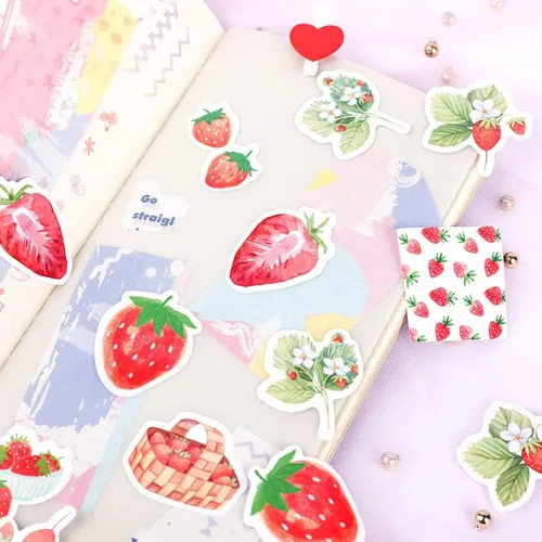Miniatura 5 de Calcomanías de tamaño mini para álbumes de recortes, 45 piezas de decoración de Doraking DIY súper lindas calcomanías de fresa para laptop, álbum
